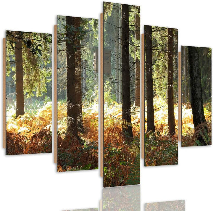 Bilder 5 Teilig Natur Deco Panel Kunst Wald Bäume Landschaft bunt 100x70 cm Deco panel 100x70 cm I,