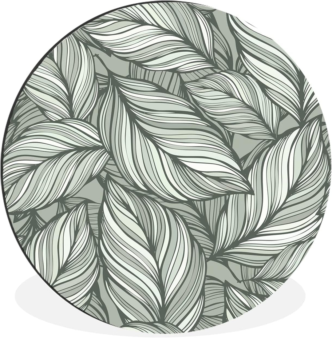 MuchoWow Wandbild Rund Wanddeko Deko Wohnzimmer Bilder 90x90 cm Blumen - Illustration - Schwarz - We
