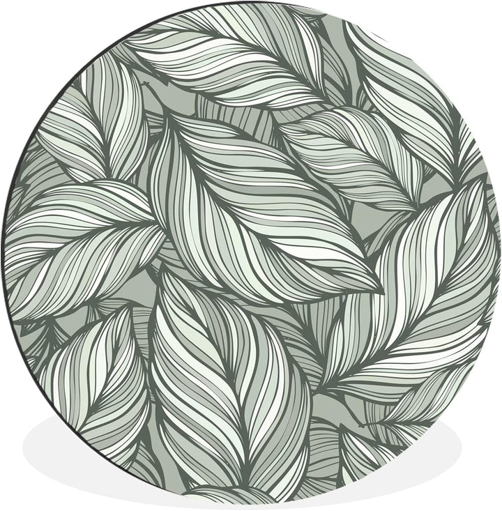 MuchoWow Wandbild Rund Wanddeko Deko Wohnzimmer Bilder 90x90 cm Blumen - Illustration - Schwarz - We