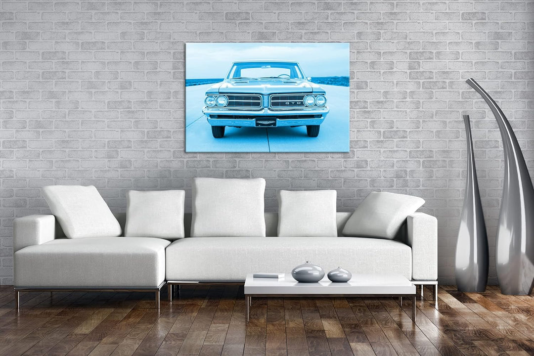 deyoli Muscle Car auf einer Landebahn Format 80x60 Effekt: Monocrome Blau als Leinwandbild, Motiv fe