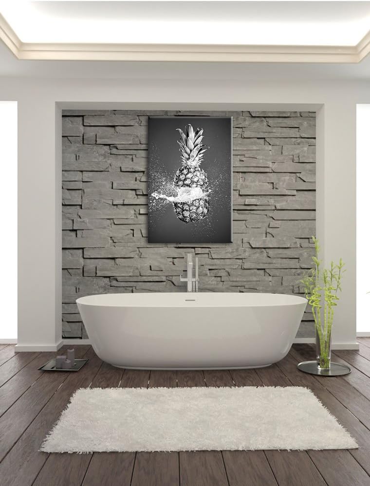 Pixxprint Ananas mit Wasser bespritzt Kunst B&W, Format: 100x70 auf Leinwand, 100x70