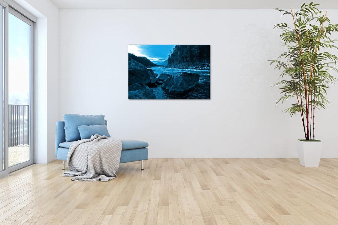 deyoli Eindrucksvoller Bach Format: 80x60 Effekt: Monocrome Blau als Leinwandbild, Motiv fertig gera