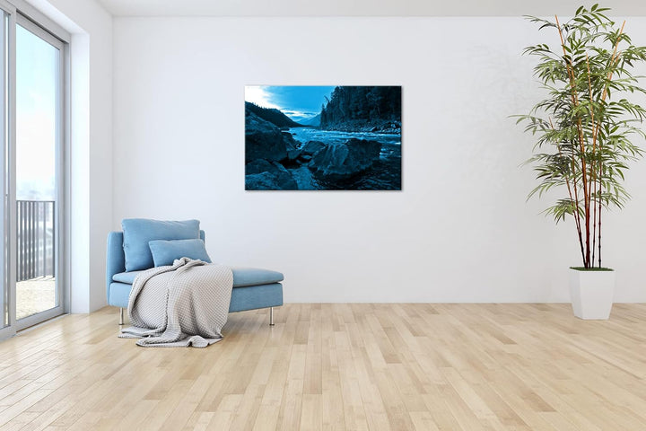 deyoli Eindrucksvoller Bach Format: 80x60 Effekt: Monocrome Blau als Leinwandbild, Motiv fertig gera
