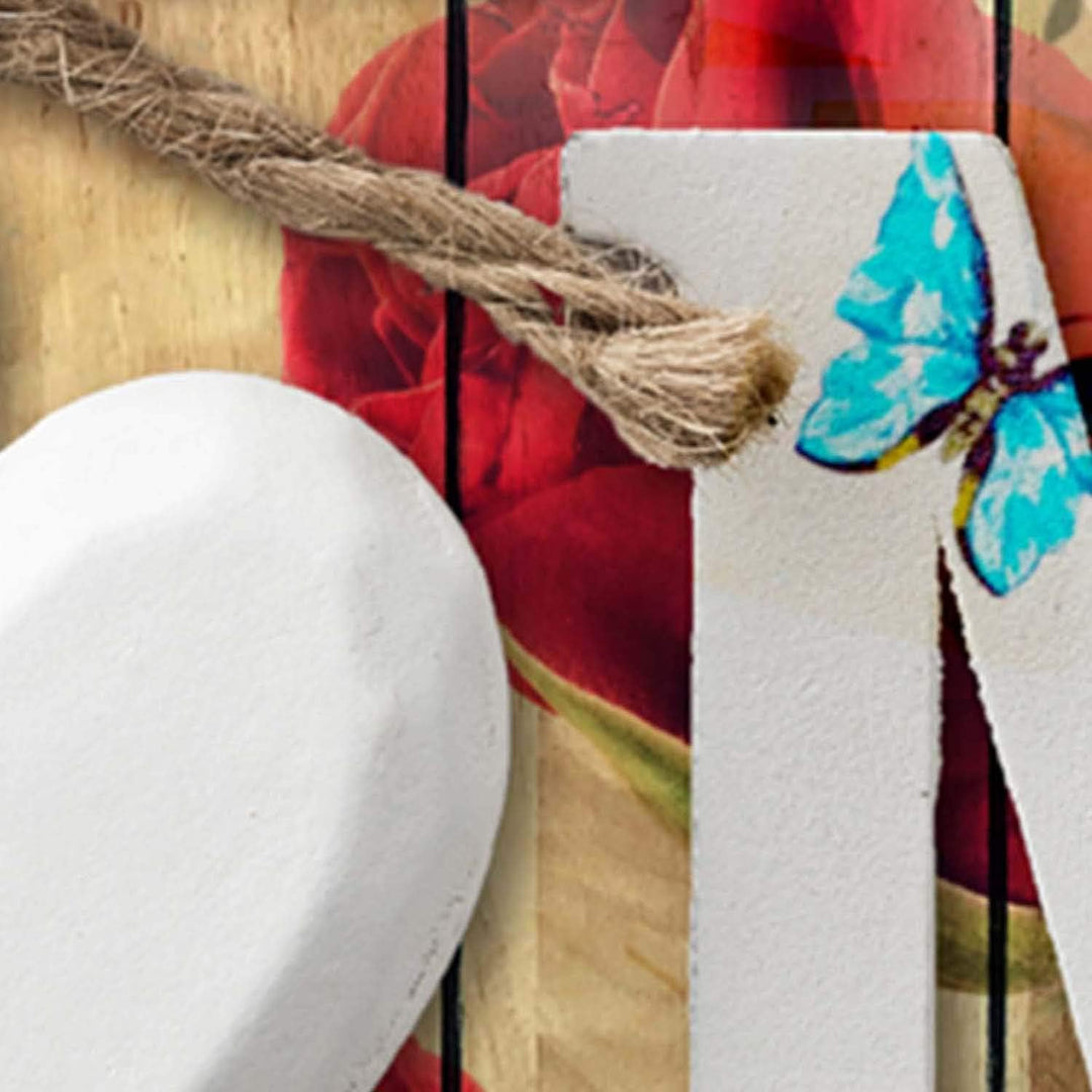 Wanddeko 5 Paneele Home 100x70 cm Deko Wand Kunst Wanddekoration Herz Schmetterlinge Blumen Rot Deko