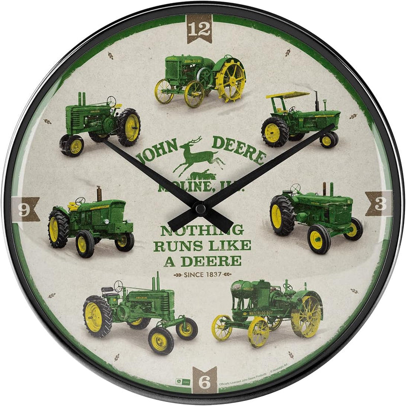 Nostalgic-Art Retro Wanduhr, Ø 31 cm, John Deere – Model Chart – Geschenk-Idee für Traktor-Fans, Gro