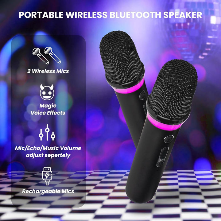 BONAOK Tragbare Karaoke-Maschine, Erwachsene Karaoke Mikrofon mit Box Bluetooth Lautsprech mit 2 Mik