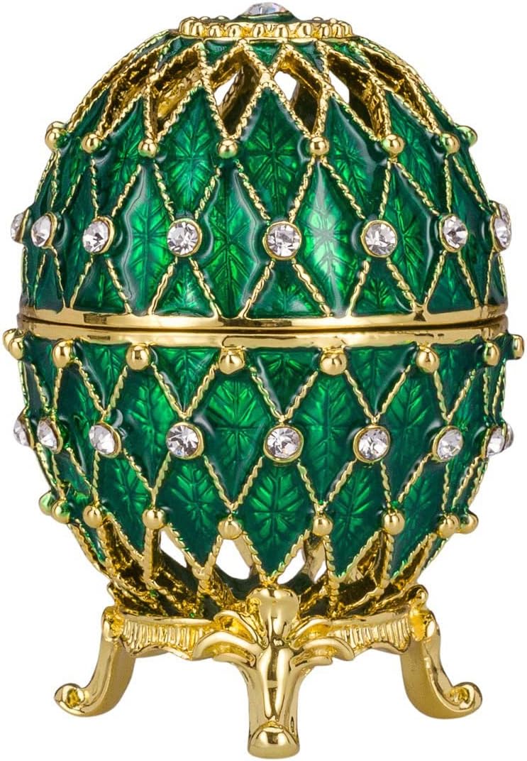 Fabergé-Stil geschnitzt Ei/Schmuckkästchen mit Gitter 7,5 cm grün