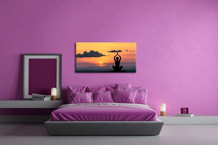 Yoga Meditation am Meer Panorama 100x50 cm als Leinwandbild, Motiv fertig gerahmt auf Echtholzrahmen
