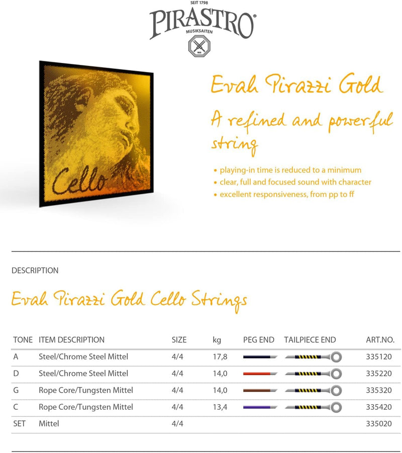 Pirastro 335020 Evah Pirazzi GOLD Cello Satz, mittel