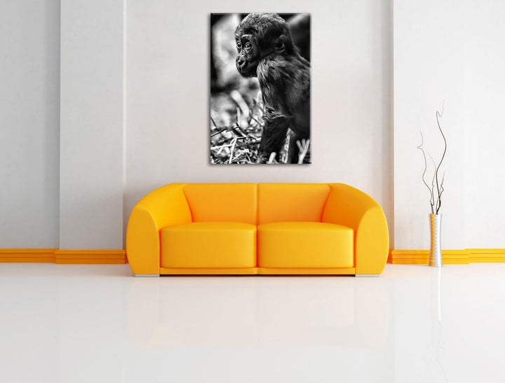 Pixxprint kleines Gorillajunges / 100x70cm Leinwandbild bespannt auf Holzrahmen/Wandbild Kunstdruck