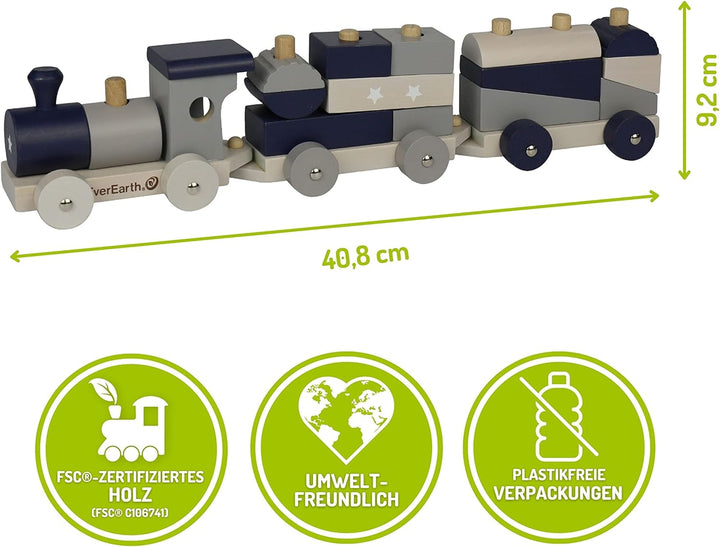 EverEarth Kinder Holz Eisenbahn mit Stapelspiel und Holzbausteinen - Zugspielzeug mit Formensortiers