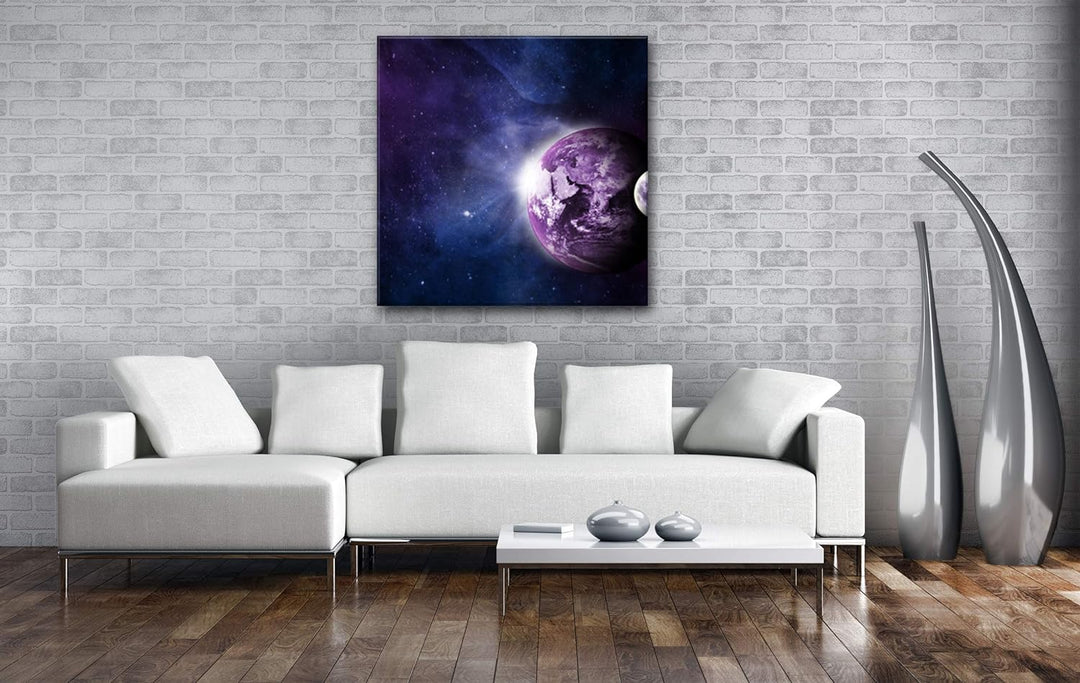deyoli Dark Violette Erde mit Mond Format: 70x70 als Leinwandbild, Motiv fertig gerahmt auf Echtholz