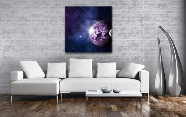 deyoli Dark Violette Erde mit Mond Format: 70x70 als Leinwandbild, Motiv fertig gerahmt auf Echtholz
