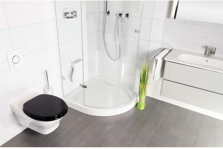 WC Sitz mit Absenkautomatik, hochwertige Oberfläche, einfache Montage, stabile Scharniere, Schwarz