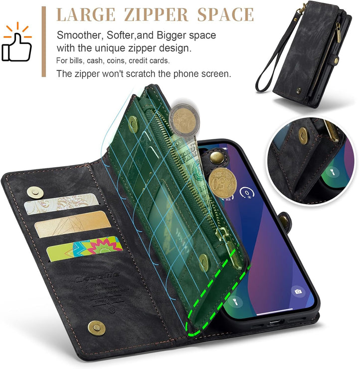 UFinetech für iPhone 15 Hülle, Flip Leder TPU Stossfest Kartenfach Tasche Handyhülle für iPhone 15,