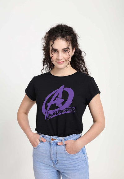 Marvel Damen Avengers Classic Avenger Graffiti Women's Rolled Sleeve T-shirt L Schwarz, L Schwarz