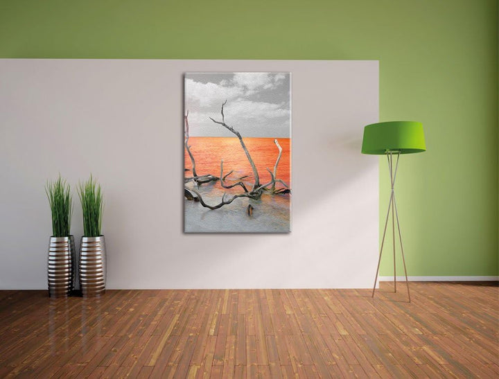 Pixxprint Treibgut am Meer / 100x70cm Leinwandbild bespannt auf Holzrahmen/Wandbild Kunstdruck Dekor