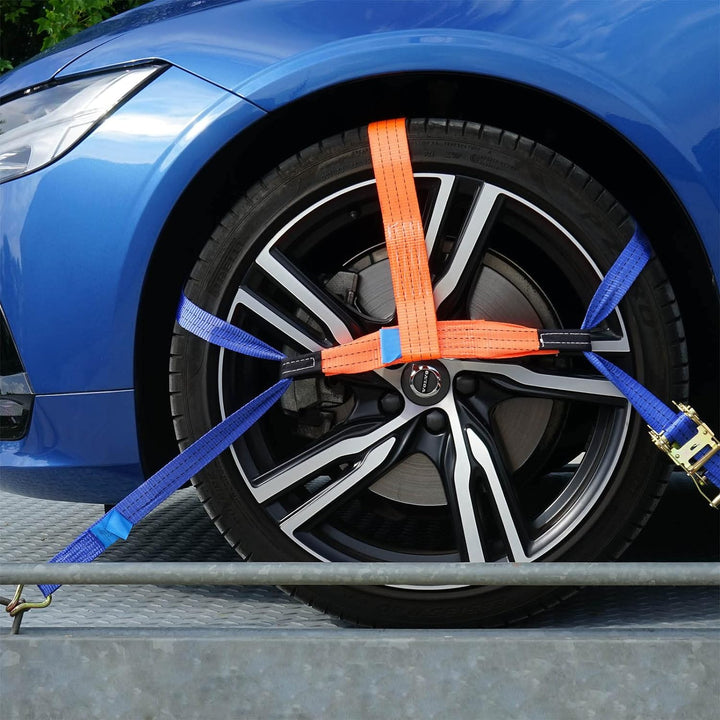 Spanngurte 4er Set für den Autotransport, 50mm x 3,5m, 3000 daN, Zurrgurte zur Radsicherung