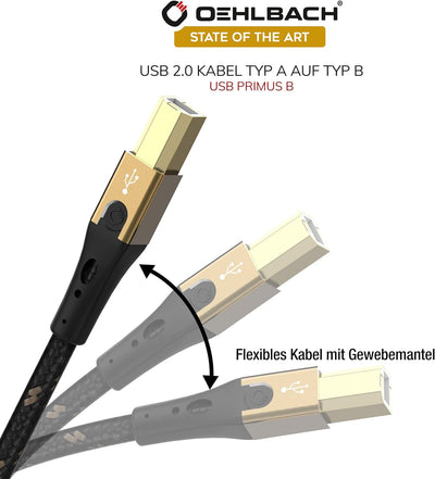 Oehlbach Primus USB-Kabel Typ B 2.0 - State of The Art - High Speed 480 Mb/s hochflexibel Metallstec