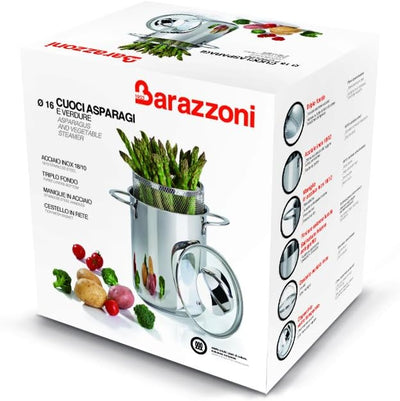 Barazzoni 487051016 Kochtopf für Gemüse mit Korb, Edelstahl, Grau, 23.1 x 31.5 x 15.5 cm Streuer und