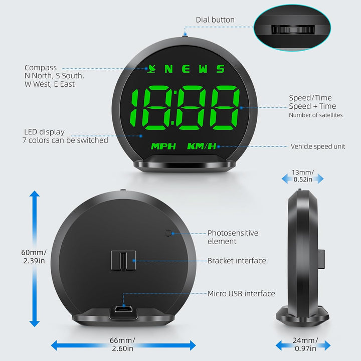 KAOLALI Display mit hohem Kopf, 2,2 Zoll (5,8 cm), Tachometer, GPS, HUD, Universal, KMH/MPH, mit Sau