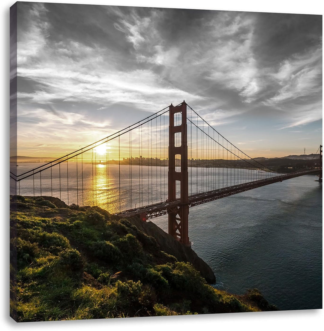 Pixxprint Golden Gate Bridge als Leinwandbild/Grösse: 70x70 cm/Wandbild/Kunstdruck/fertig bespannt,