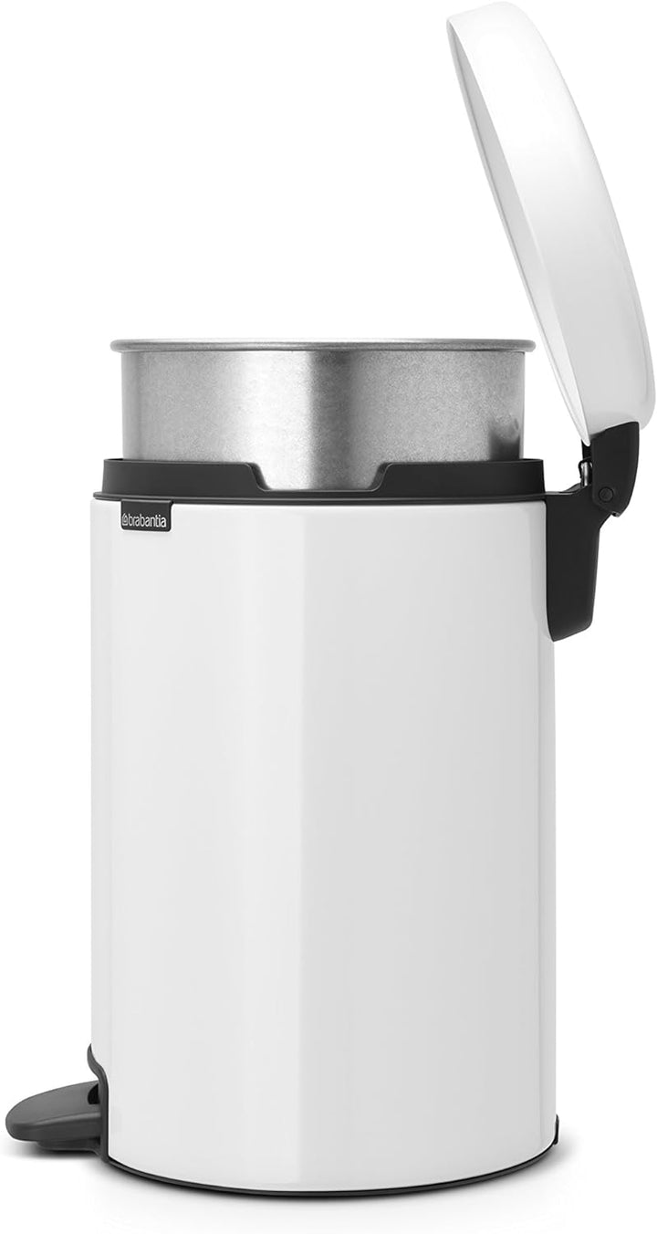 Brabantia 113864 Treteimer mit Inneneimer aus Metall, plastik metall, weiss, 12 Liter, Weiss 12 Lite