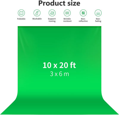 Neewer 10 x 20FT / 3 x 6 M Fotostudio 100% reines Muslin Faltbare Hintergrund Grün 10x20' Grün, 10x2