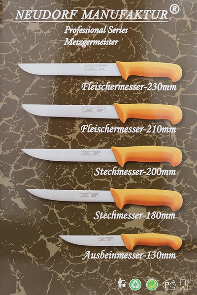 Neudorf Manufaktur Metzgermeister Fleischermesser Metzgermesser Set in Profiqualität 5-teilig/Edelst