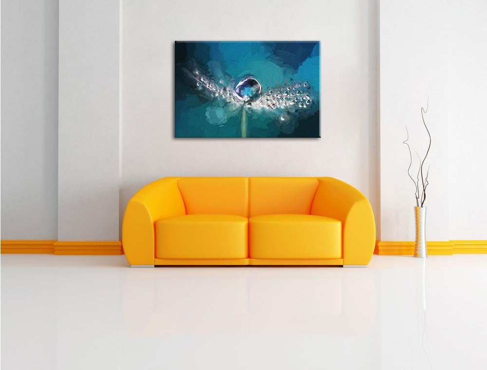 Pixxprint Wassertropfen auf Einer Pusteblume Kunst Pinsel Effekt, Format: 100x70 auf Leinwand, XXL r