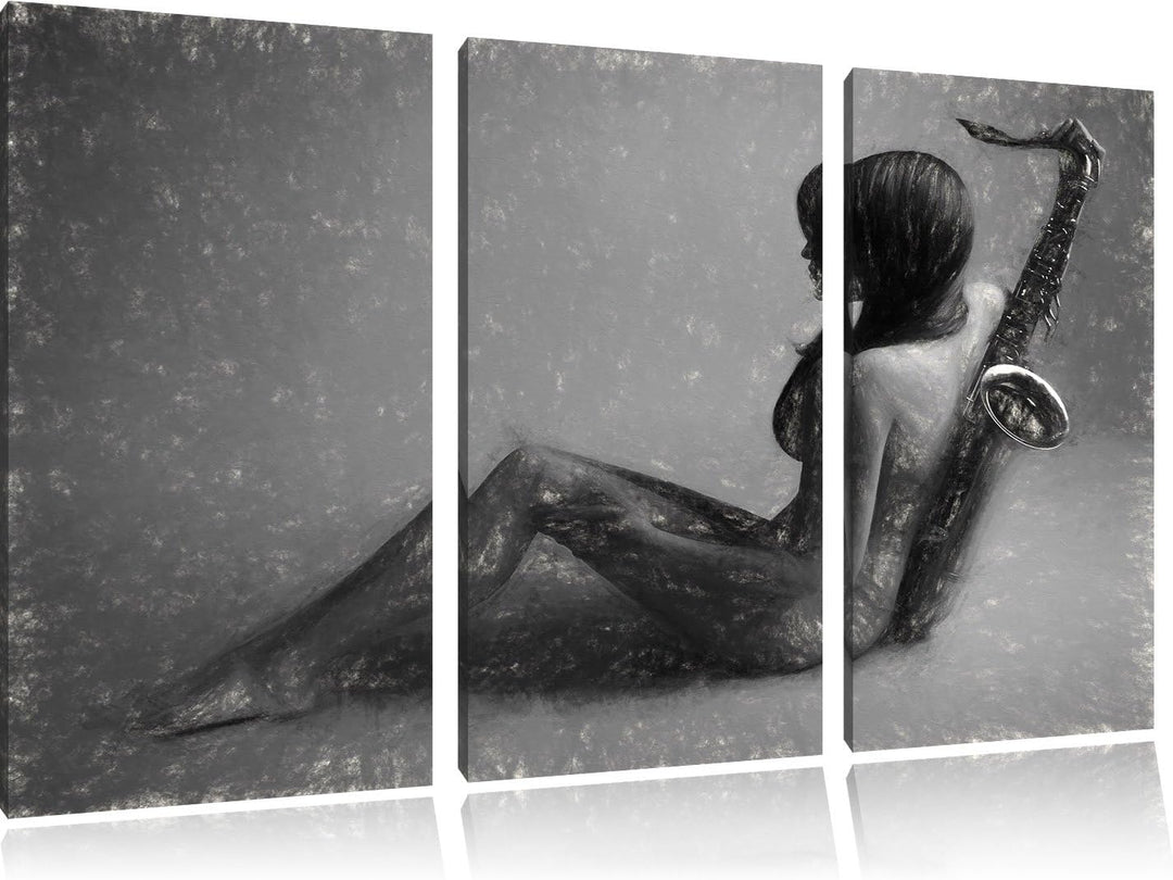 Pixxprint Attraktive Frau mit Saxophone als Leinwandbild/Grösse: 3 Teilig (120x80 cm) cm/Wandbild/Ku