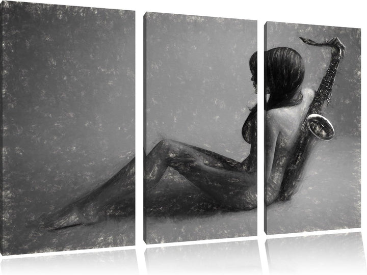 Pixxprint Attraktive Frau mit Saxophone als Leinwandbild/Grösse: 3 Teilig (120x80 cm) cm/Wandbild/Ku