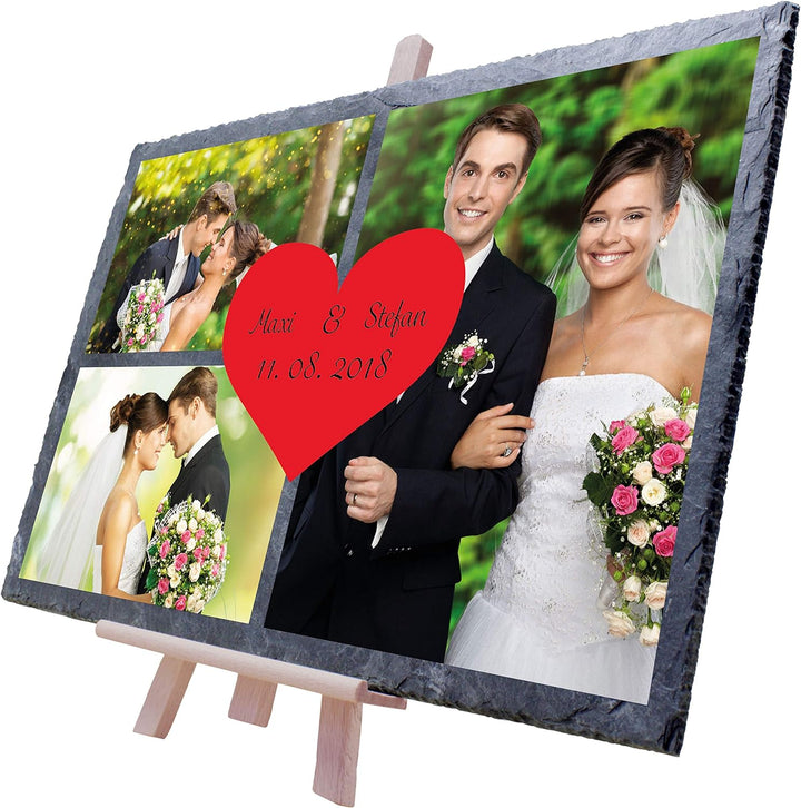 wandmotiv24 Schiefertafel Hochzeit mit Staffelei, Personalisierbar Digitaldruck Farb-Fotos + Vorname