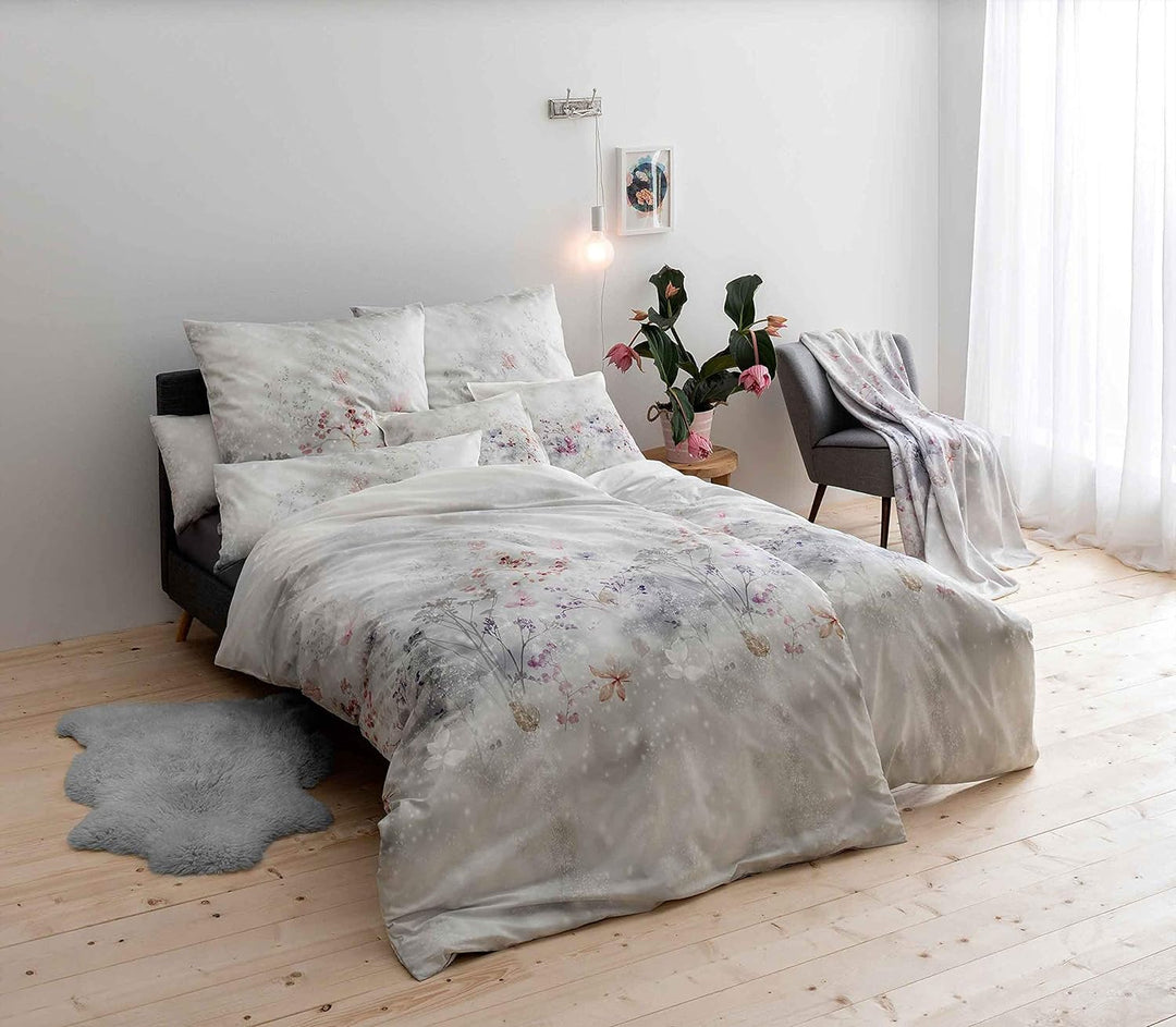 ESTELLA Mako-Satin Bettwäsche Stella Silber 1 Bettbezug 155 x 220 cm + je 1 Kissenbezug 80 x 80 cm +
