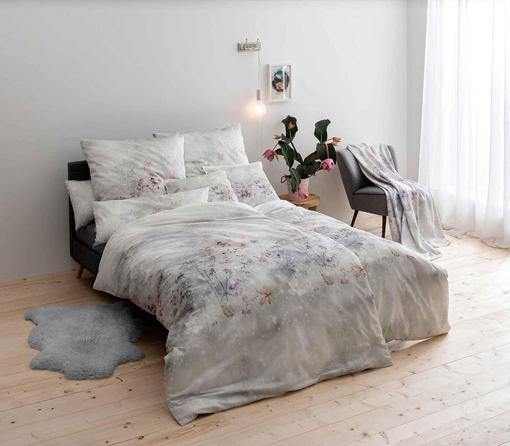 ESTELLA Mako-Satin Bettwäsche Stella Silber 1 Bettbezug 155 x 220 cm + je 1 Kissenbezug 80 x 80 cm +