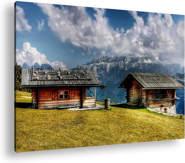 deyoli Alpen Holzhütten Format: 80x60 als Leinwandbild, Motiv fertig gerahmt auf Echtholzrahmen, Hoc