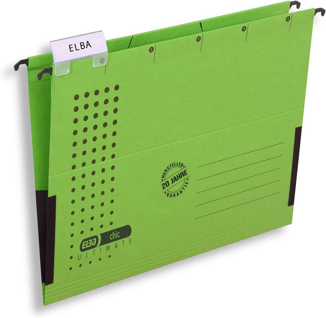 ELBA Hängetasche chic für A4, aus Karton, mit Leinenfröschen, grün, 25er Pack Hängetaschen grün 25 S