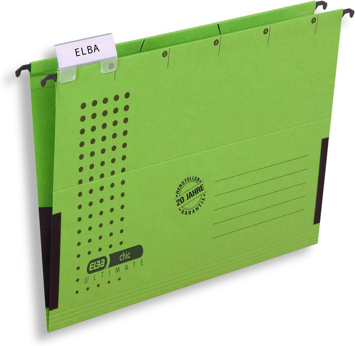 ELBA Hängetasche chic für A4, aus Karton, mit Leinenfröschen, grün, 25er Pack Hängetaschen grün 25 S