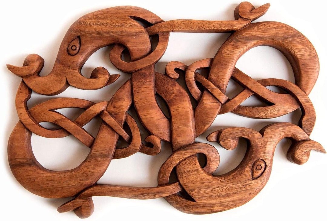 Windalf Handarbeit Vikings Wand-Ornament Symar 31 cm Wikinger Schutz-Drachen Holz-Wandrelief Nordisc