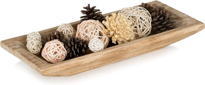Hanobe Dekorative Teigschale aus Holz: Lange Holz-Tischdekoration, natürlicher Kerzenhalter, Tablett