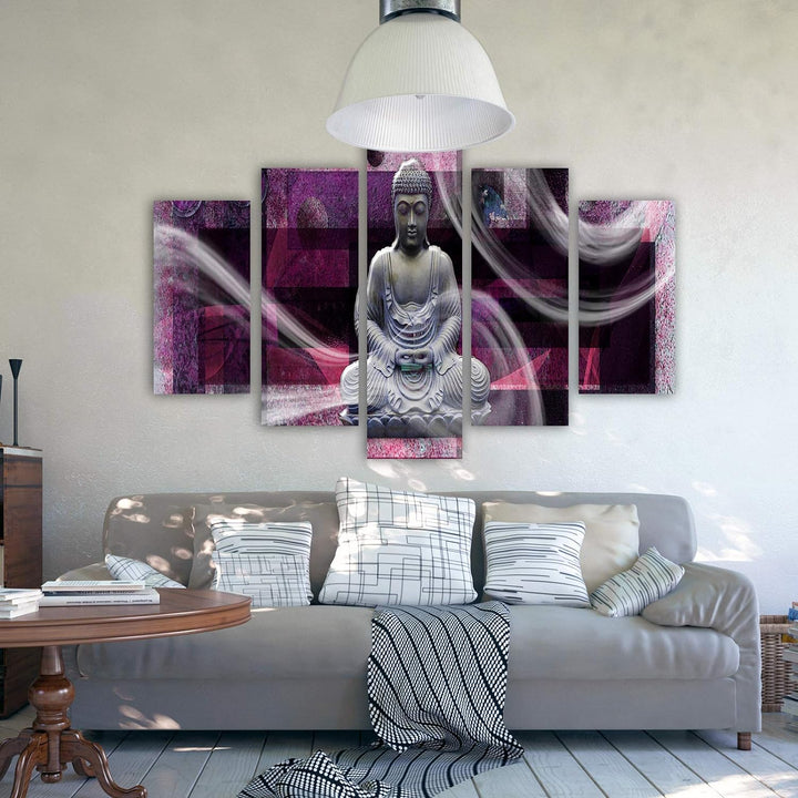 Feeby Bilder Buddha 250x120 cm Leinwandbild 5 Teilig XXL Kunstdruck modern zen violett Leinwandbild
