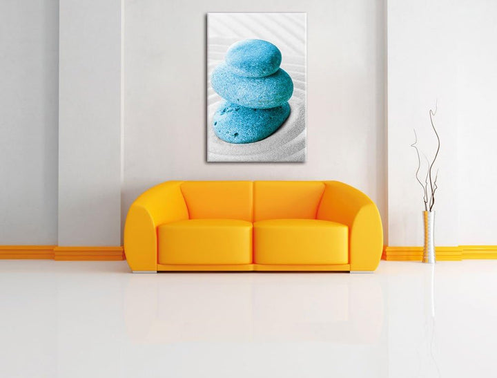 Pixxprint DREI Steine im Sand mit Muster, Format: 70x100 auf hochkantiges Leinwand, XXL riesige Bild