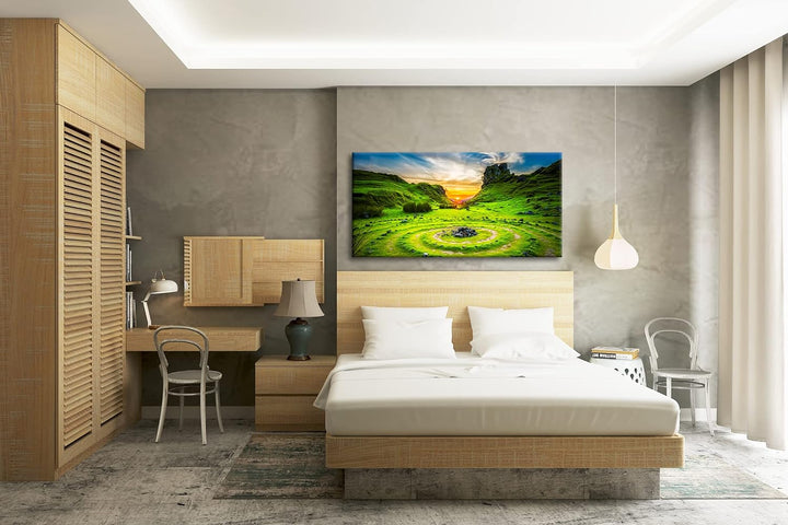 Steinkreise in Schottland Panorama 60x30 cm als Leinwandbild, Motiv fertig gerahmt auf Echtholzrahme