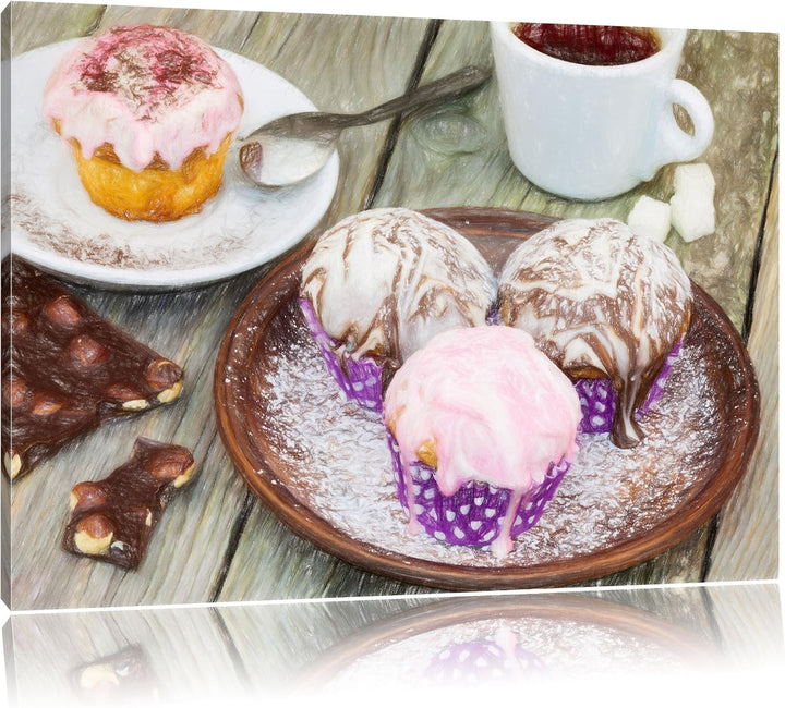 Pixxprint Köstliche Cupcakes als Leinwandbild/Grösse: 100x70 cm/Wandbild/Kunstdruck/fertig bespannt,