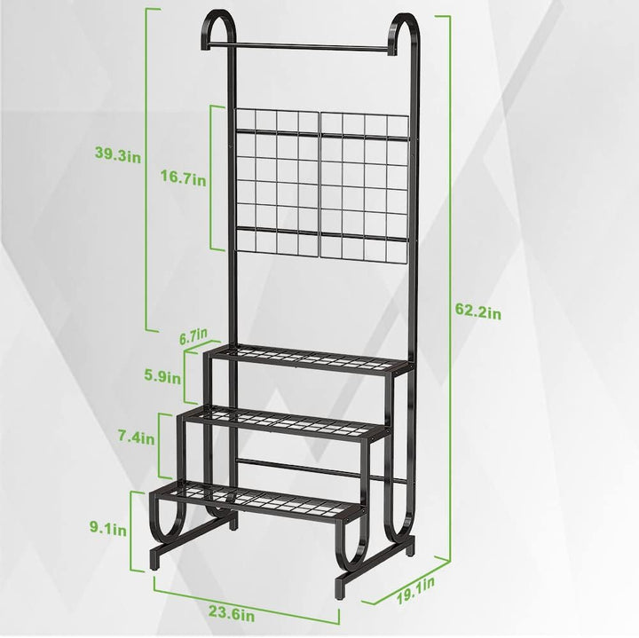 Bomclap Pflanzenregal mit Rankgitter, 3 Ebenen Blumenregal Pflanzenständer aus Metall, Heavy duty Bl
