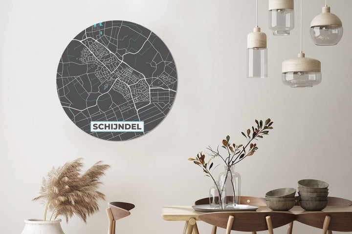 MuchoWow Wandbild Rund Wanddeko Deko Wohnzimmer Bilder 90x90 cm Karte - Schijndel - Stadtplan, 90x90