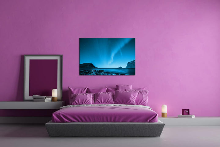 deyoli Polarlichter in Norwegen Format 80x60 Effekt: Monocrome Blau als Leinwandbild, Motiv fertig g