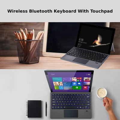 ASHATA Bluetooth Tastatur, Surface Tastatur mit Trackpad Wireless Keyboard 7-Farbige Led-Hintergrund