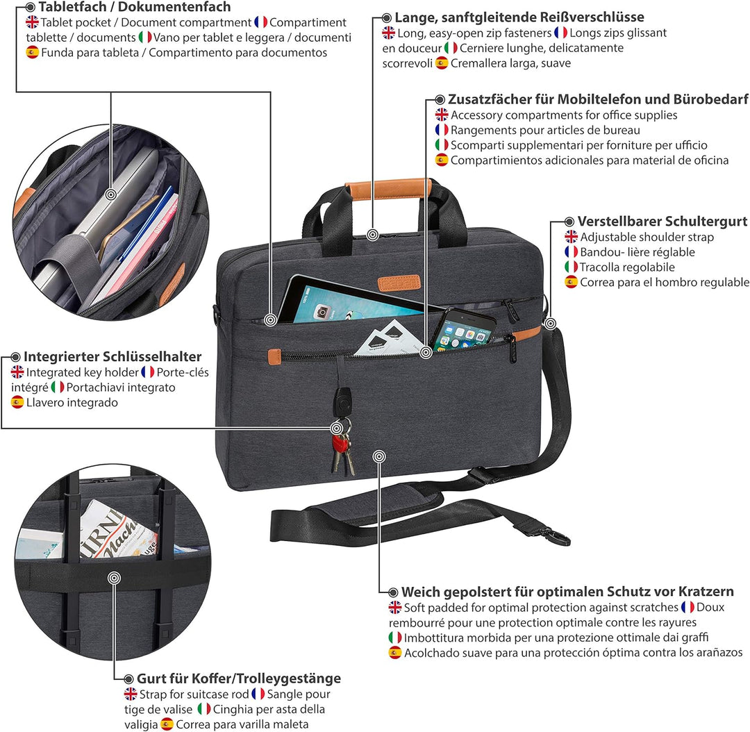 PEDEA Laptoptasche "Elegance Pro" Notebook-Tasche bis 15,6 Zoll (39,6 cm) Umhängetasche mit Schulter