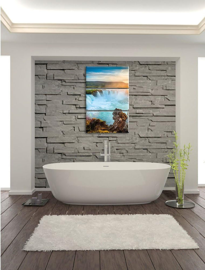 Pixxprint Wasserfall im Sonnenschein 3-Teiler Leinwandbild 120x80 Bild auf Leinwand